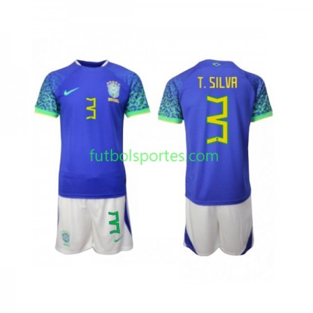 Camiseta Brasil Thiago Silva 3 Niño Segunda Equipación Copa Mundo 2022